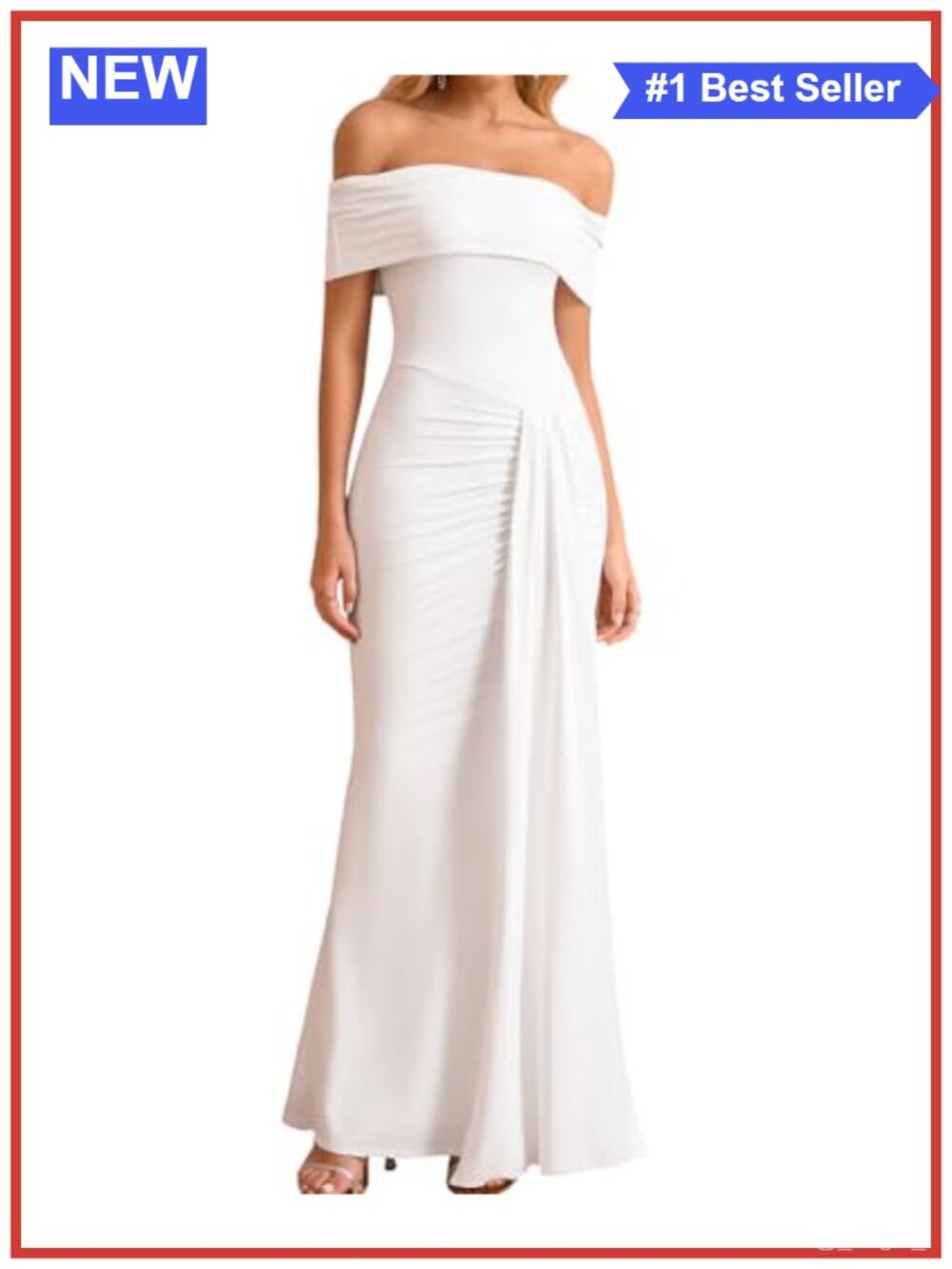 Off Shoulder Formal Bodycon Maxi Dress with Ruched Waist Wedding Guest